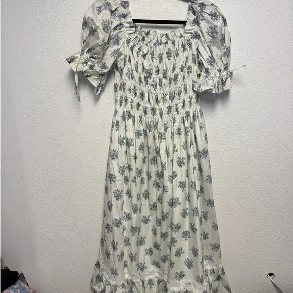 Antonio Melani Blue Floral Smocked Midi Dress NWT Size 12 Cottagecore - Picture 2 of 14